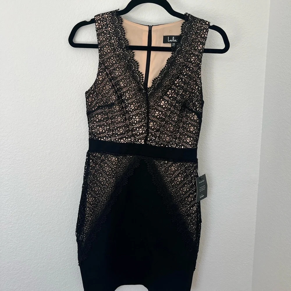 NWT Lulu's After the After Party Black and Nude Lace Bodycon Dress - Picture 8 of 13